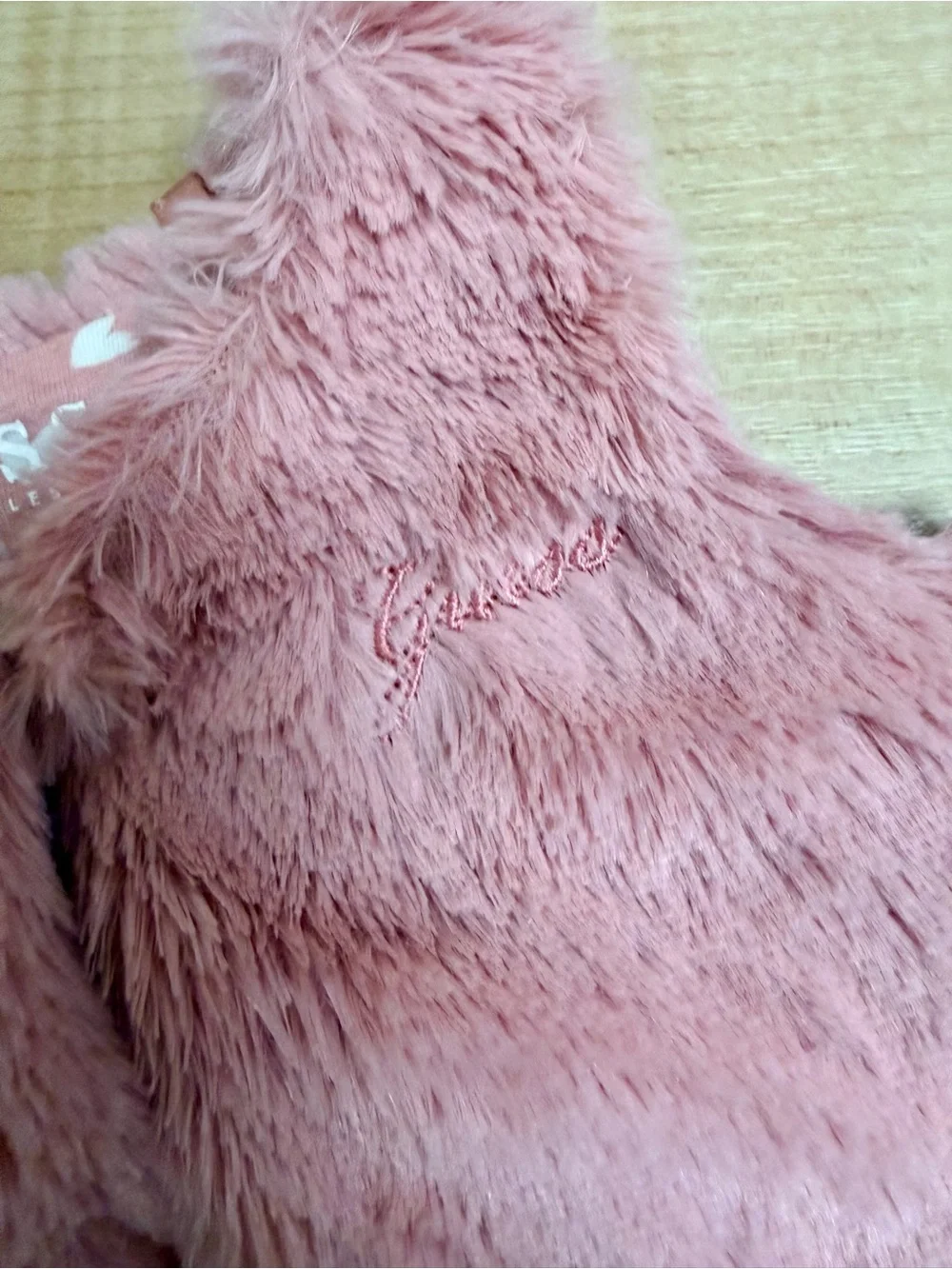 Guess Baby Girl Faux Fur Vest Size 3/6M Pink Heart Lining